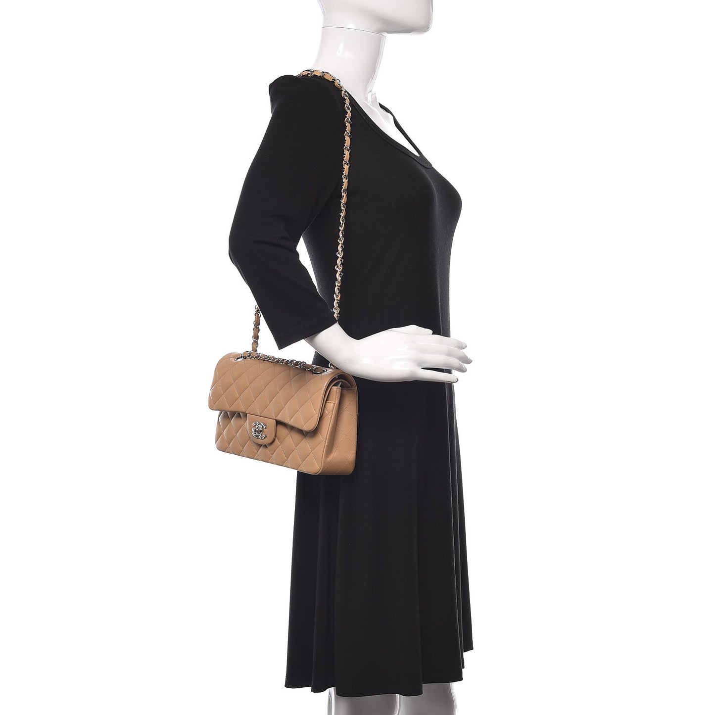 Lambskin Quilted Small Double Flap Beige