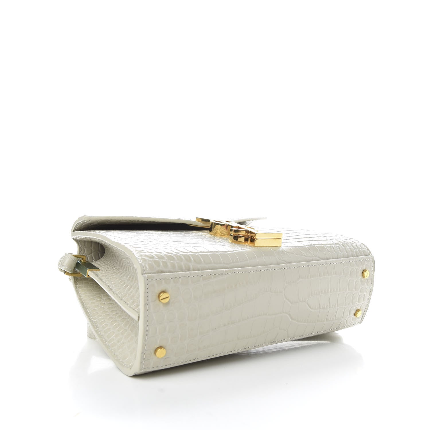 Saint Laurent Crocodile Embossed Mini Classic Monogram Cassandra Top Handle Crema Soft 4 of 9