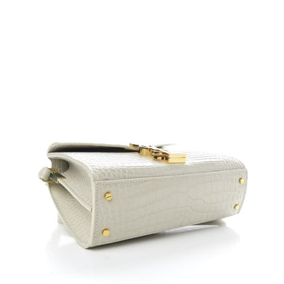 Saint Laurent Crocodile Embossed Mini Classic Monogram Cassandra Top Handle Crema Soft 4 of 9