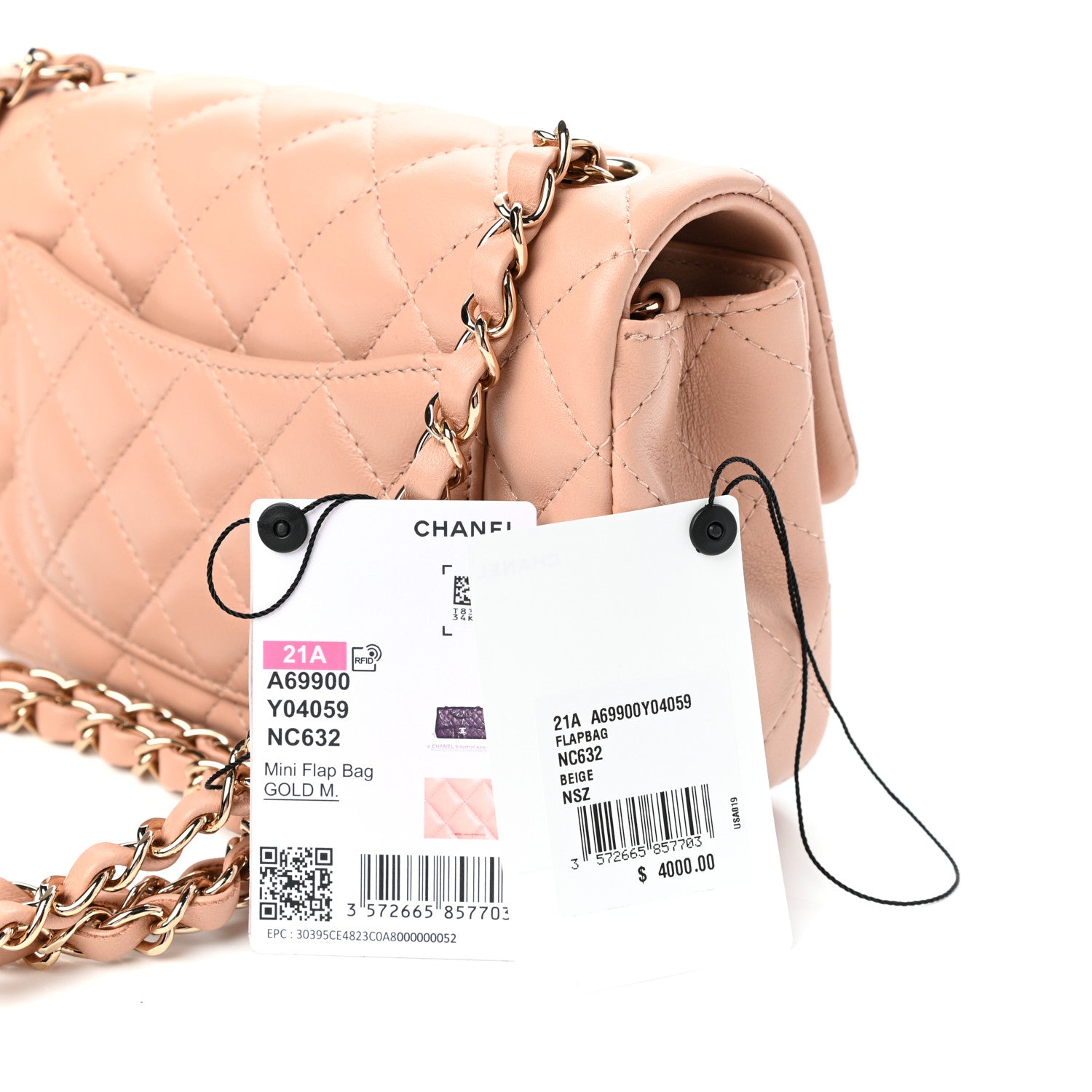 Chanel Lambskin Quilted Mini Rectangular Flap Beige 11 of 11