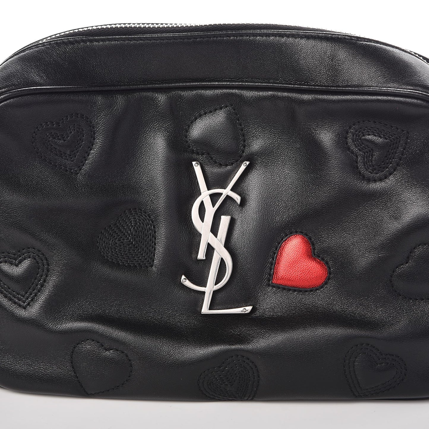 Calfskin Heart Embossed Monogram Lou Camera Bag Black