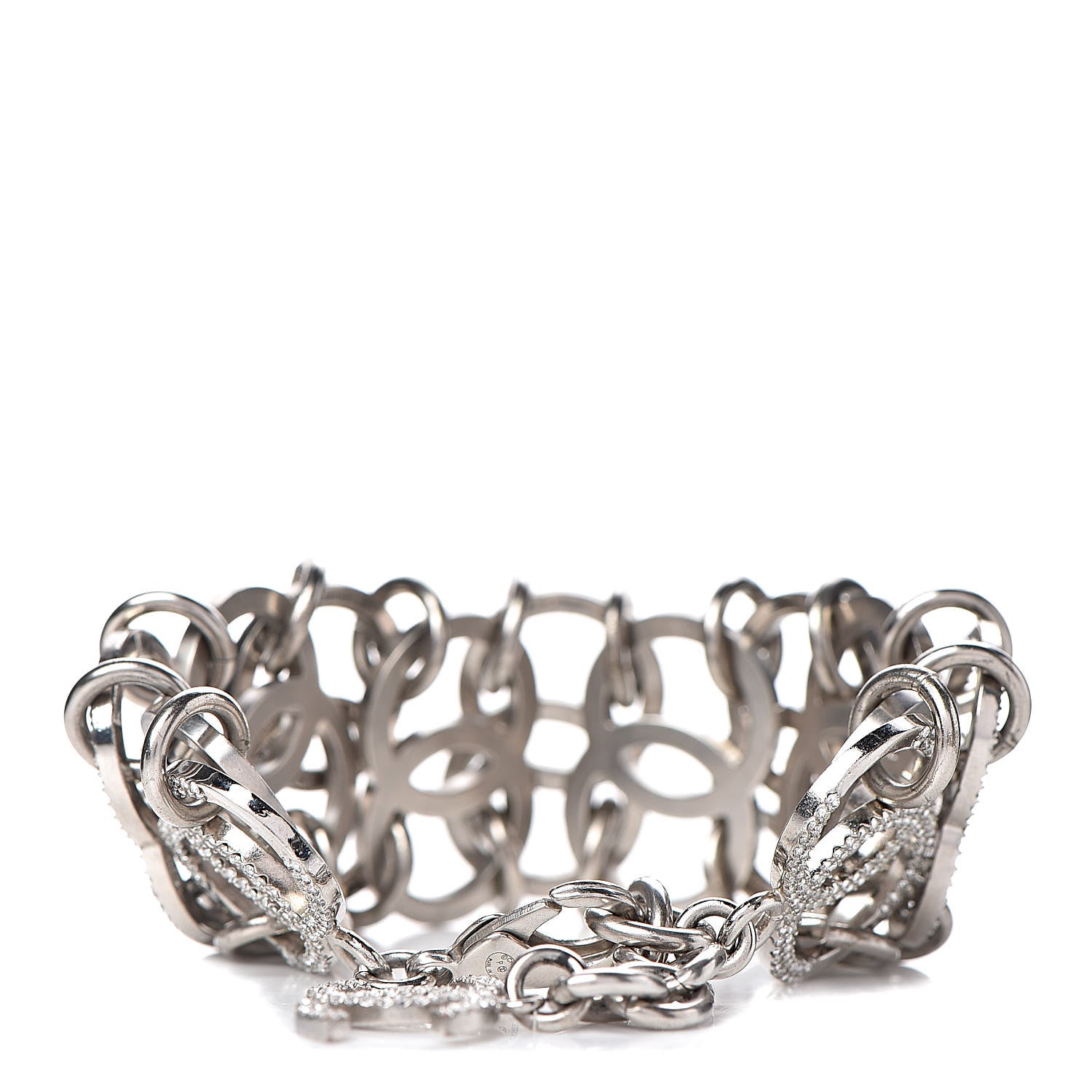 Chanel Crystal CC Chain Link Bracelet Silver 3 of 5