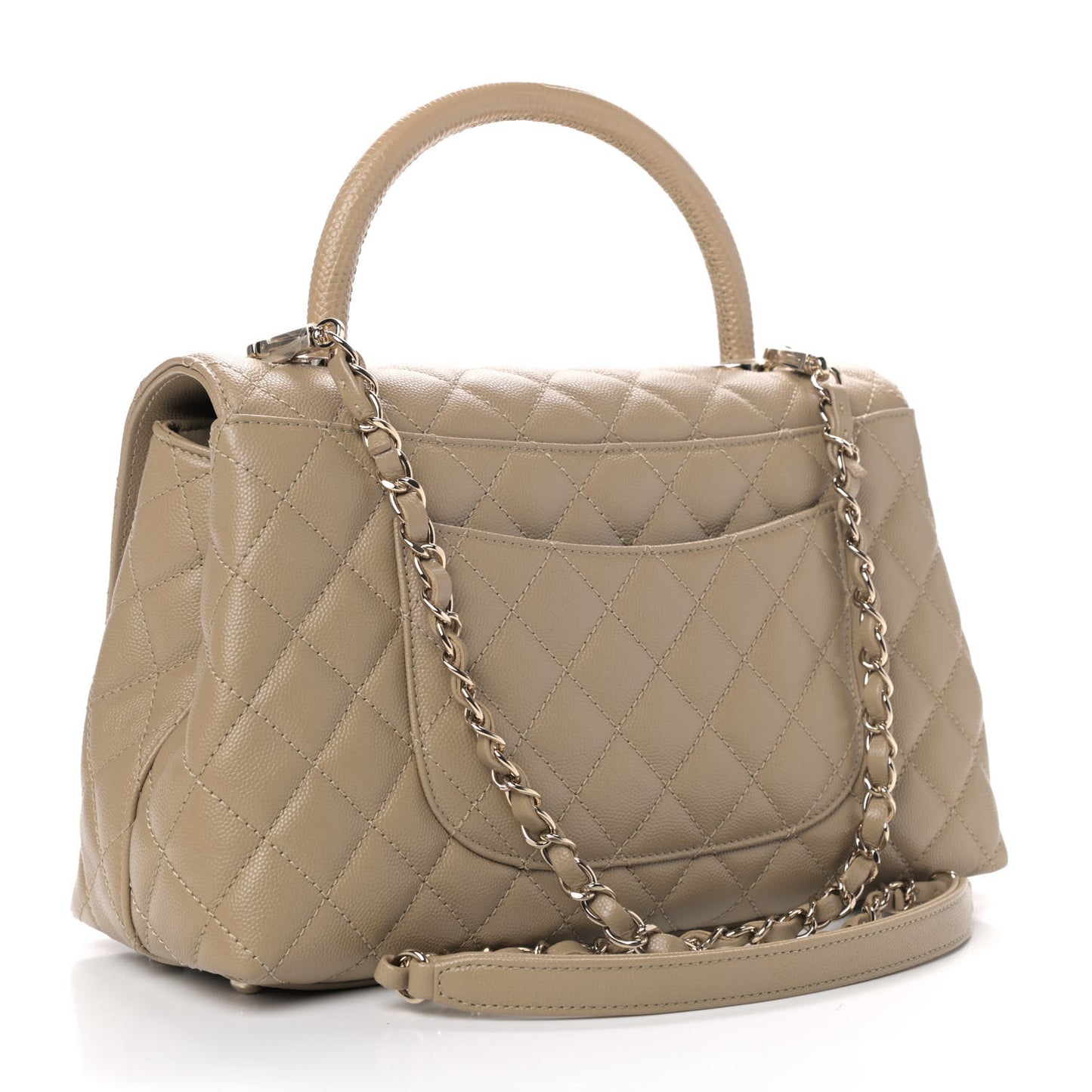Caviar Lizard Embossed Quilted Small Coco Handle Flap Dark Beige