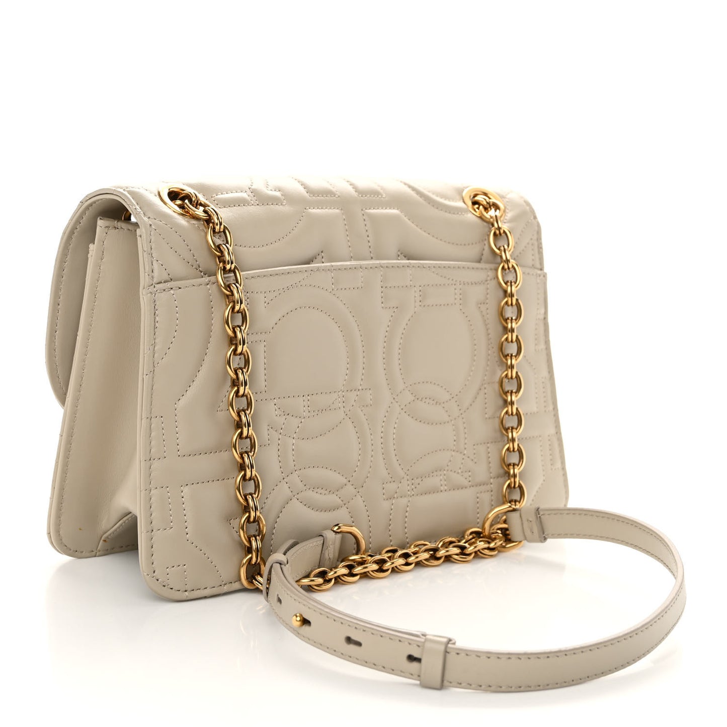 Calfskin Quilted Gancini Flap Bag Peony