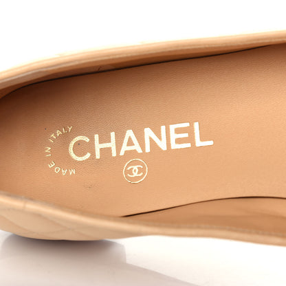 Chanel Lambskin Quilted Cap Toe Ballerina Flats 38.5 Beige Black 17 of 22