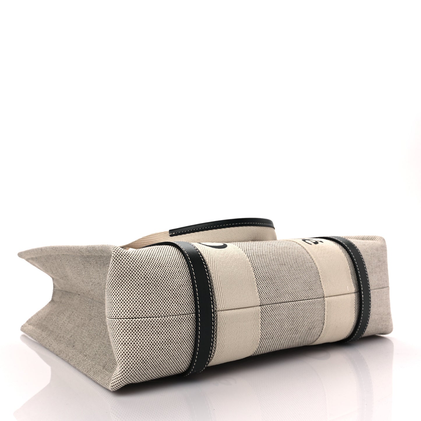 Cotton Calfskin Medium Woody Ribbon Tote White Black