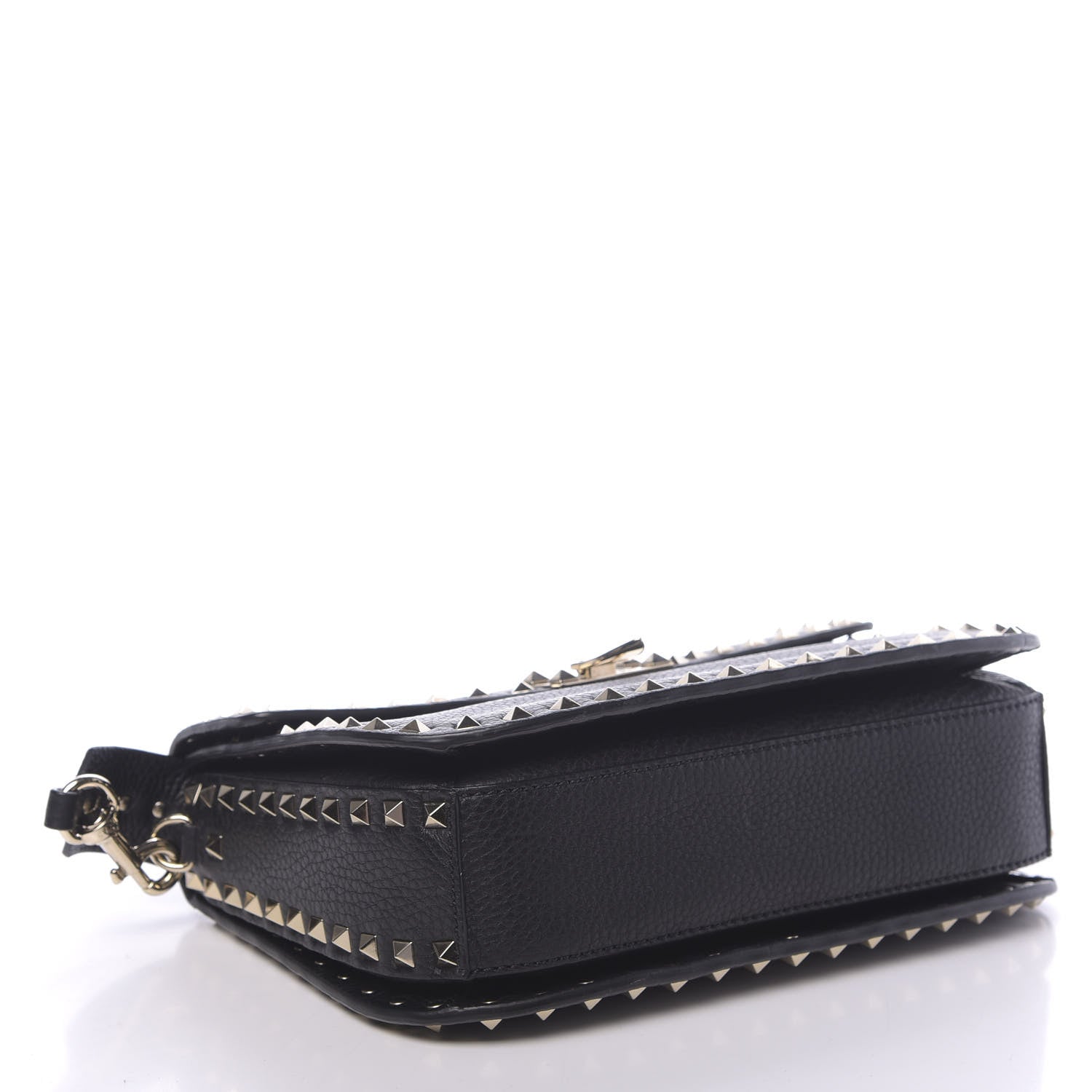 Valentino Garavani Pebbled Calfskin Medium Rockstud Flap Saddle Bag Black 4 of 9