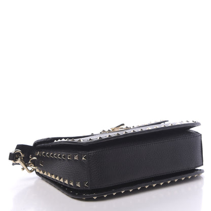 Valentino Garavani Pebbled Calfskin Medium Rockstud Flap Saddle Bag Black 4 of 9