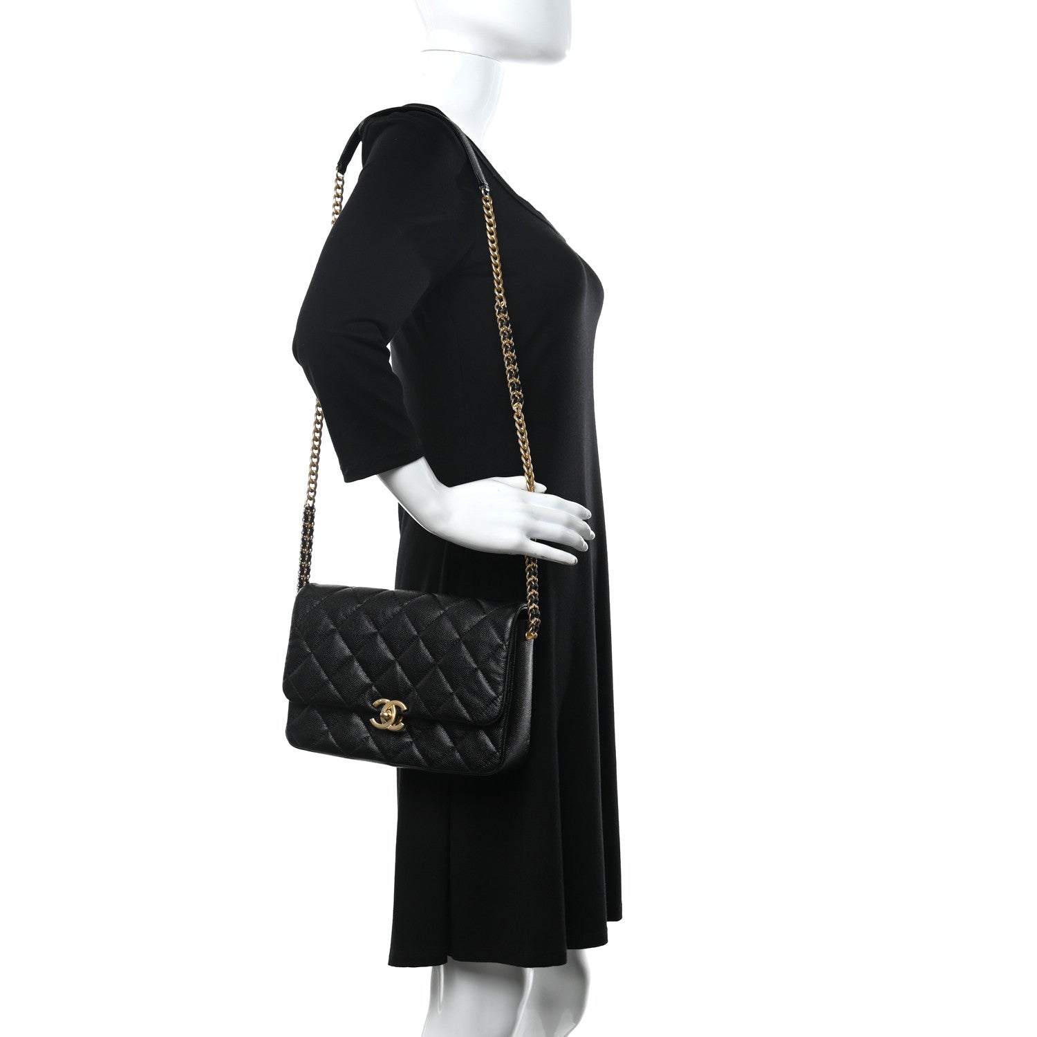 Chanel Shiny Caviar Quilted Large Chain Melody Flap Black 2 of 9