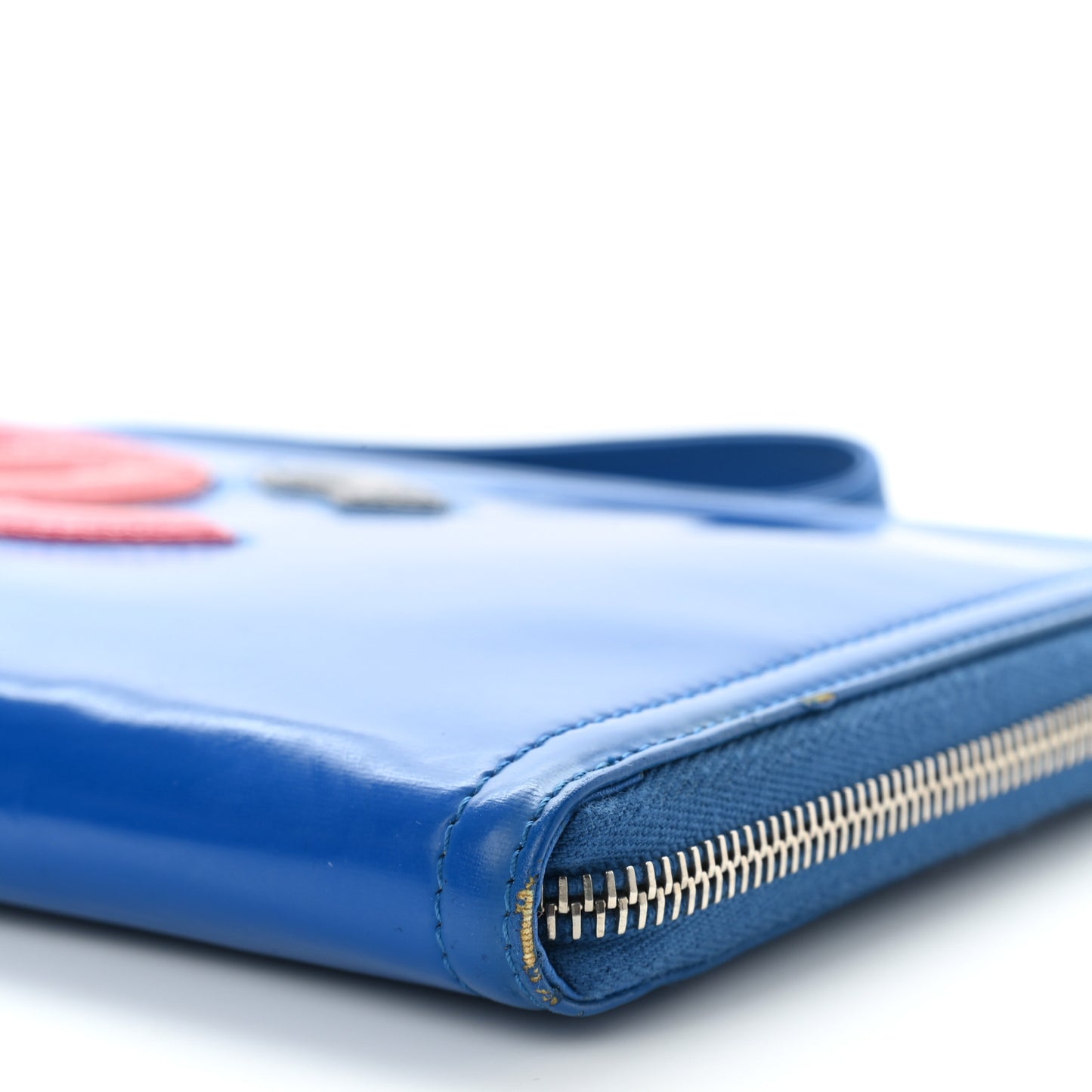 Vinyl Patent Lipstick Wristlet Wallet Blue