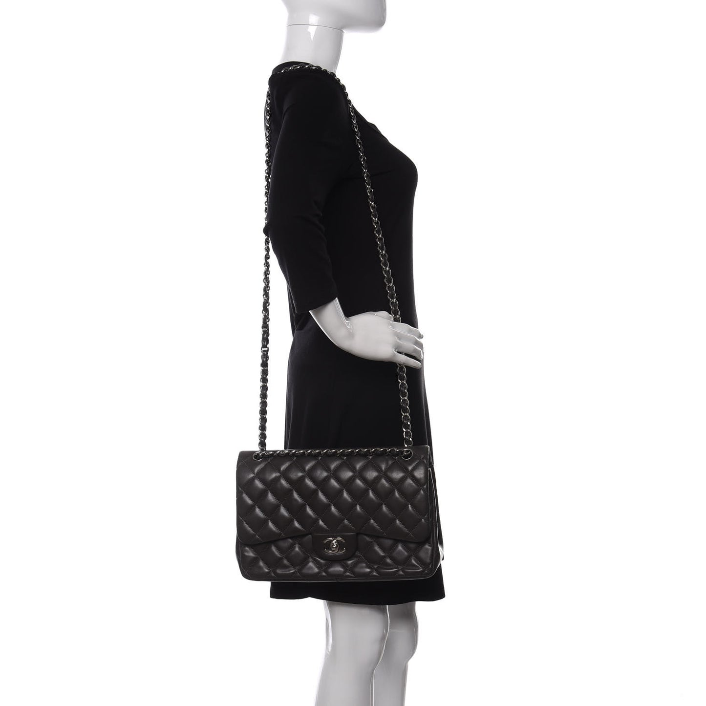 Lambskin Quilted Jumbo Double Flap Black