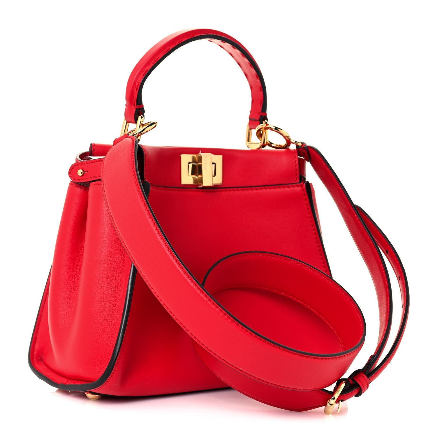 Fendi Vitello Seta Canvas FF Embroidered Mini Peekaboo Iconic Satchel Rosso Cardinale Multicolor 3 of 14