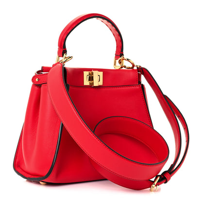 Fendi Vitello Seta Canvas FF Embroidered Mini Peekaboo Iconic Satchel Rosso Cardinale Multicolor 3 of 14