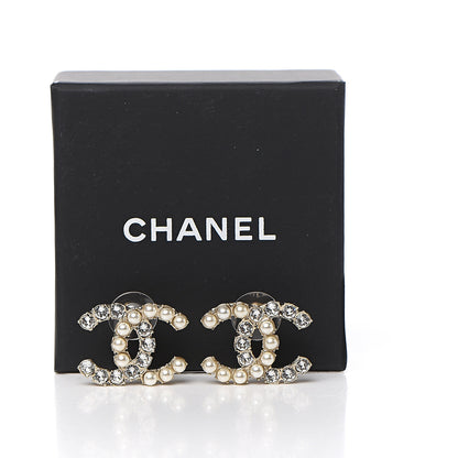 Chanel Crystal Pearl CC Dazzling Domino Earrings Gold 5 of 5