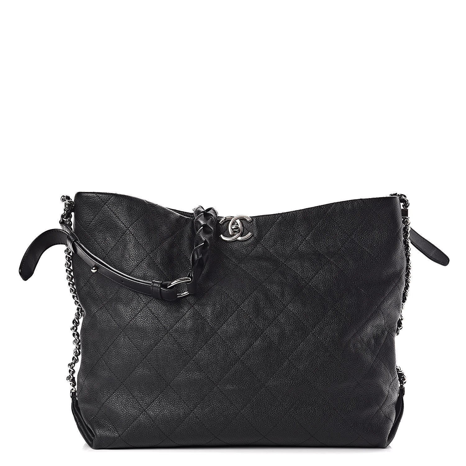 Chanel Grained Calfskin Stitched Medium Braided With Style Hobo Black 1 of 10