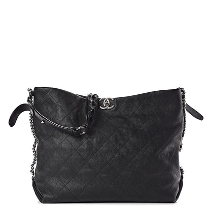 Chanel Grained Calfskin Stitched Medium Braided With Style Hobo Black 1 of 10