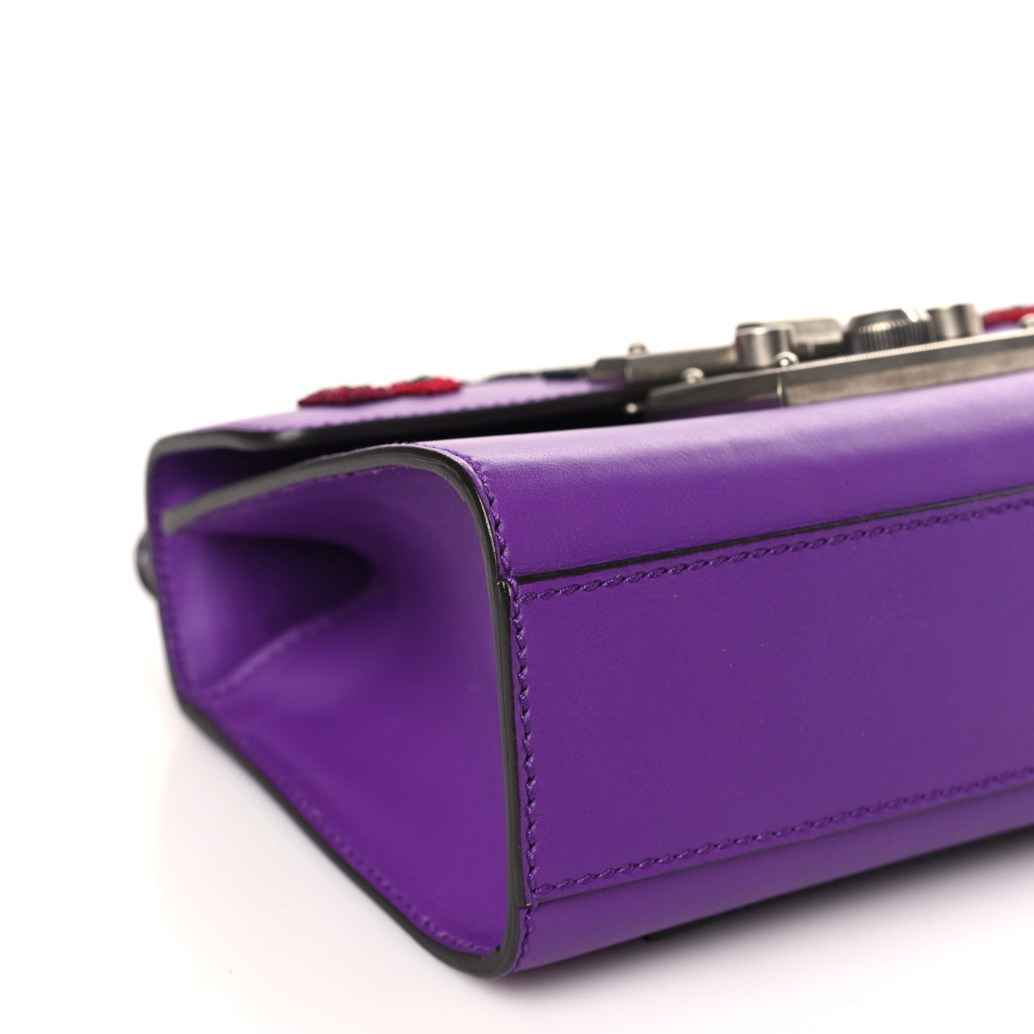 Gucci Calfskin Embroidered Tiger Strawberry Small Padlock Shoulder Bag Purple 8 of 9