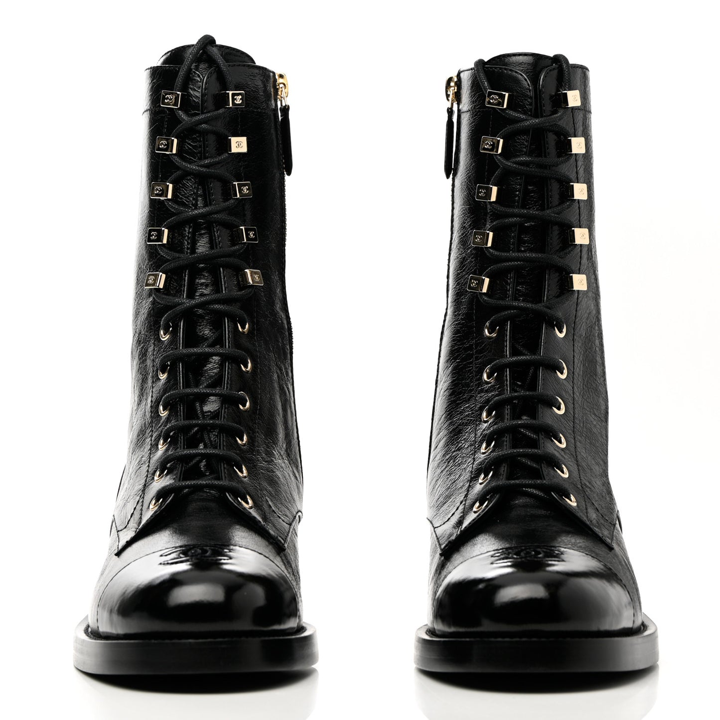 Calfskin Lace Up Combat Boots 41 Black