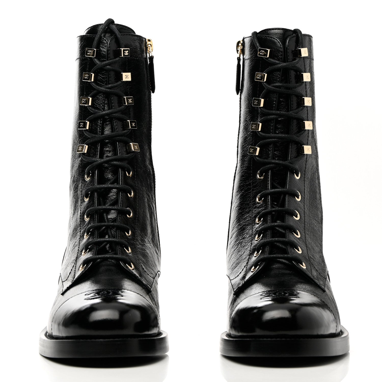 Chanel Calfskin Lace Up Combat Boots 41 Black 2 of 11