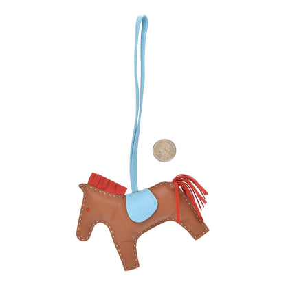 Hermes Milo Lambskin Grigri Rodeo Horse Bag Charm MM Gold Rouge Indien Celeste 2 of 3