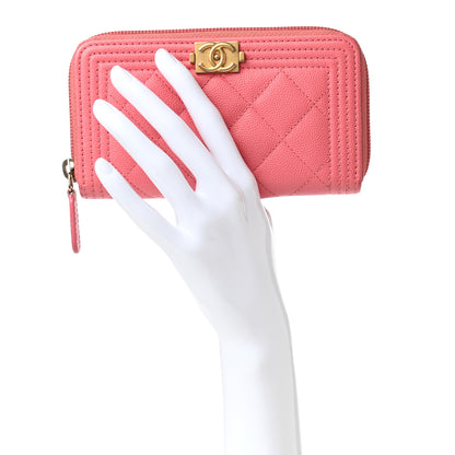 Chanel Caviar Quilted Small Boy Zip Around Wallet Pink 2 of 8