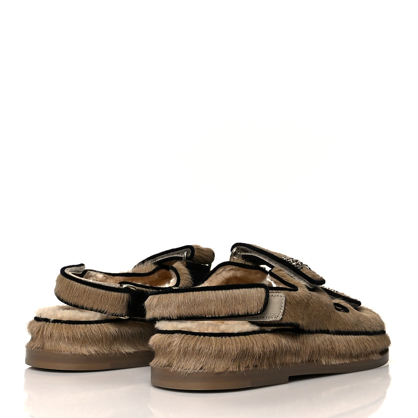 Calf Hair Suede Shearling Dad Sandals 38 Beige