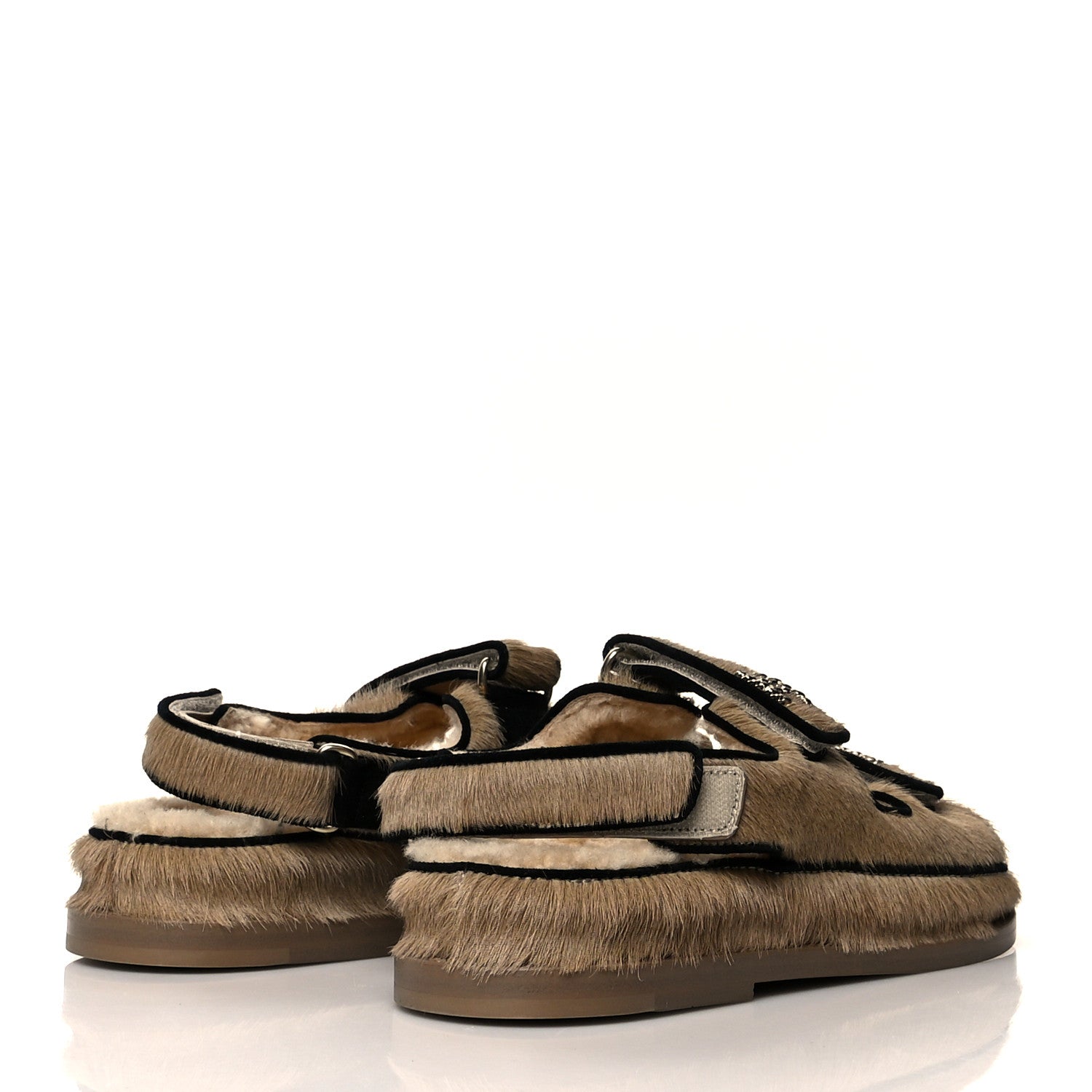 Chanel Calf Hair Suede Shearling Dad Sandals 38 Beige 4 of 7