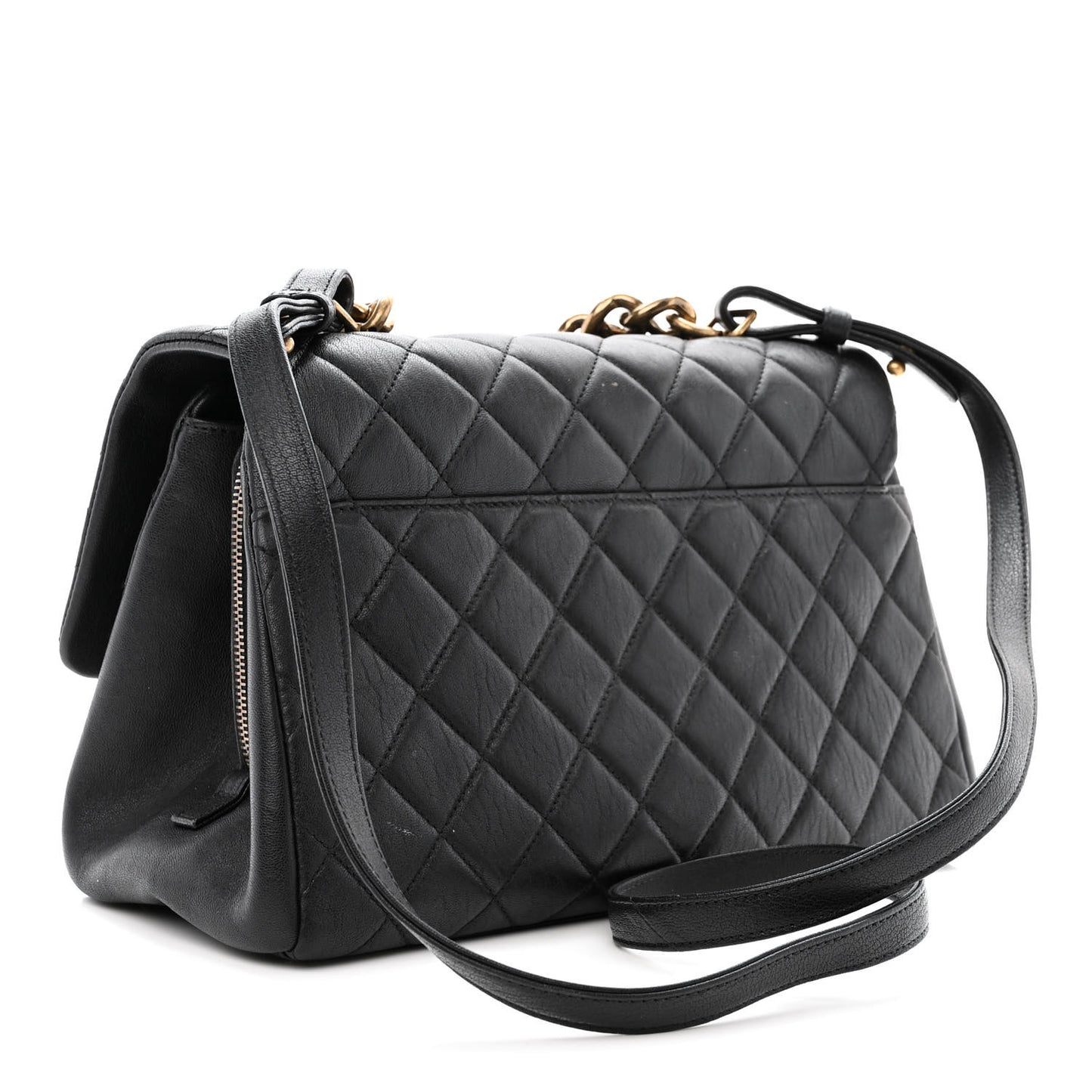 Shiny Sheepskin Quilted Large Trapezio Flap Black