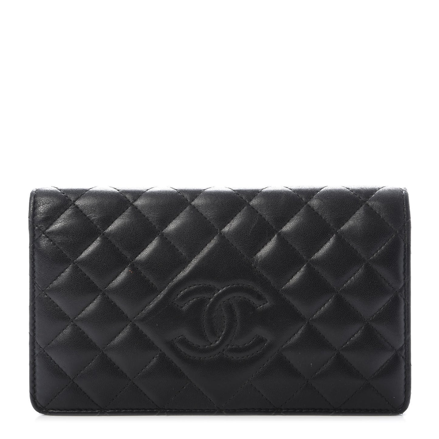 Lambskin Quilted Diamond CC Yen Wallet Black