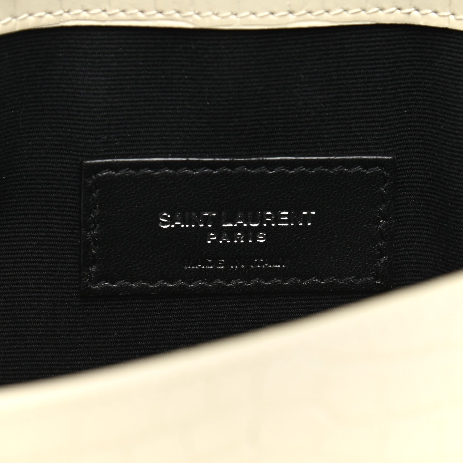 Saint Laurent Calfskin Crocodile Embossed Uptown Monogram Pouch Crema Soft 6 of 9