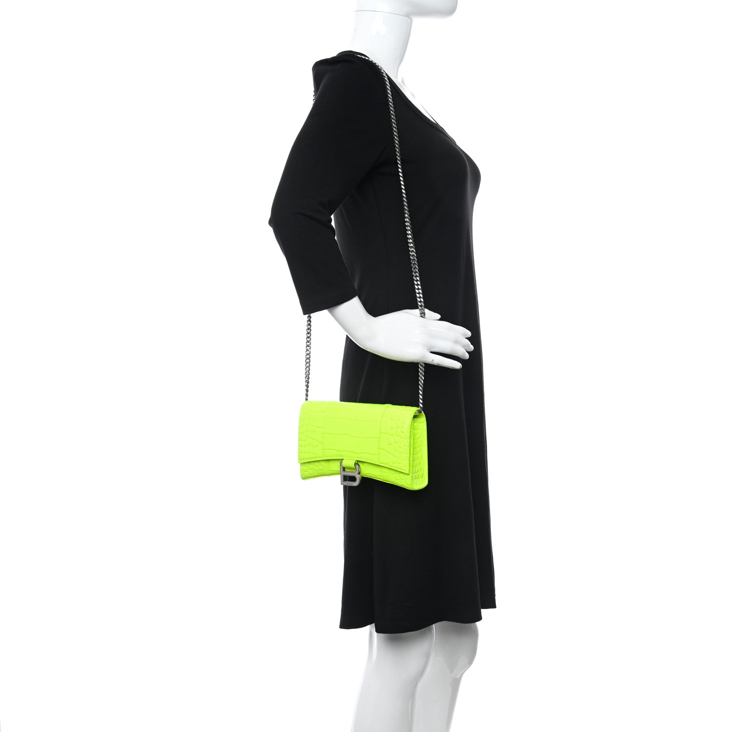 Balenciaga Shiny Calfskin Crocodile Embossed Hourglass Chain Bag Fluo Yellow 2 of 13