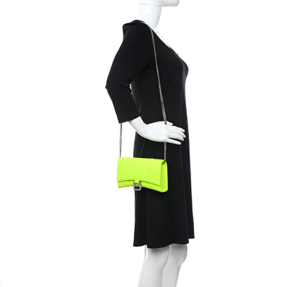 Balenciaga Shiny Calfskin Crocodile Embossed Hourglass Chain Bag Fluo Yellow 2 of 13