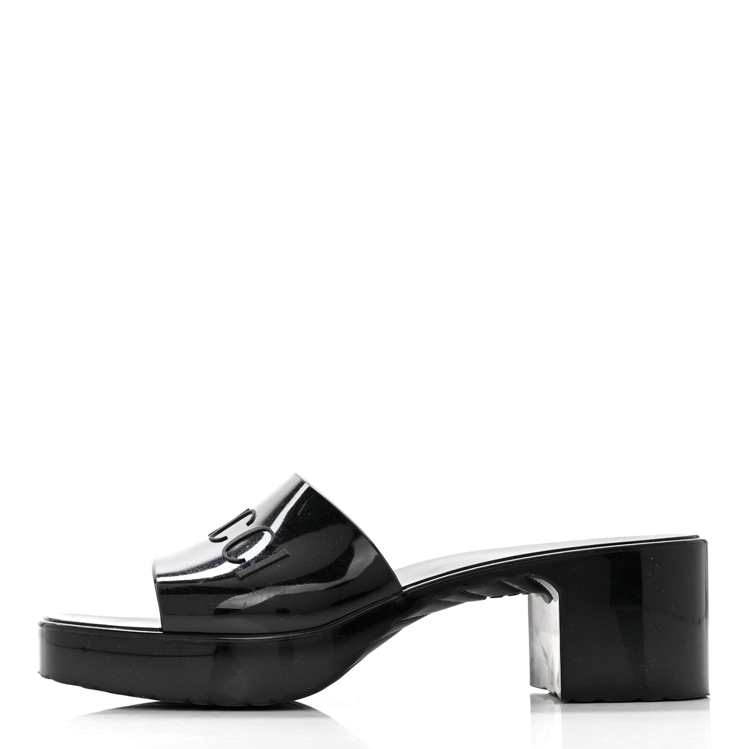 Gucci Rubber Gucci Logo Womens Platform 20/60mm Slide Sandals 38 Black 1 of 8