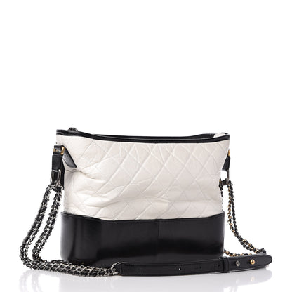 Chanel Aged Calfskin Quilted Medium Gabrielle Hobo Black White 3 of 10