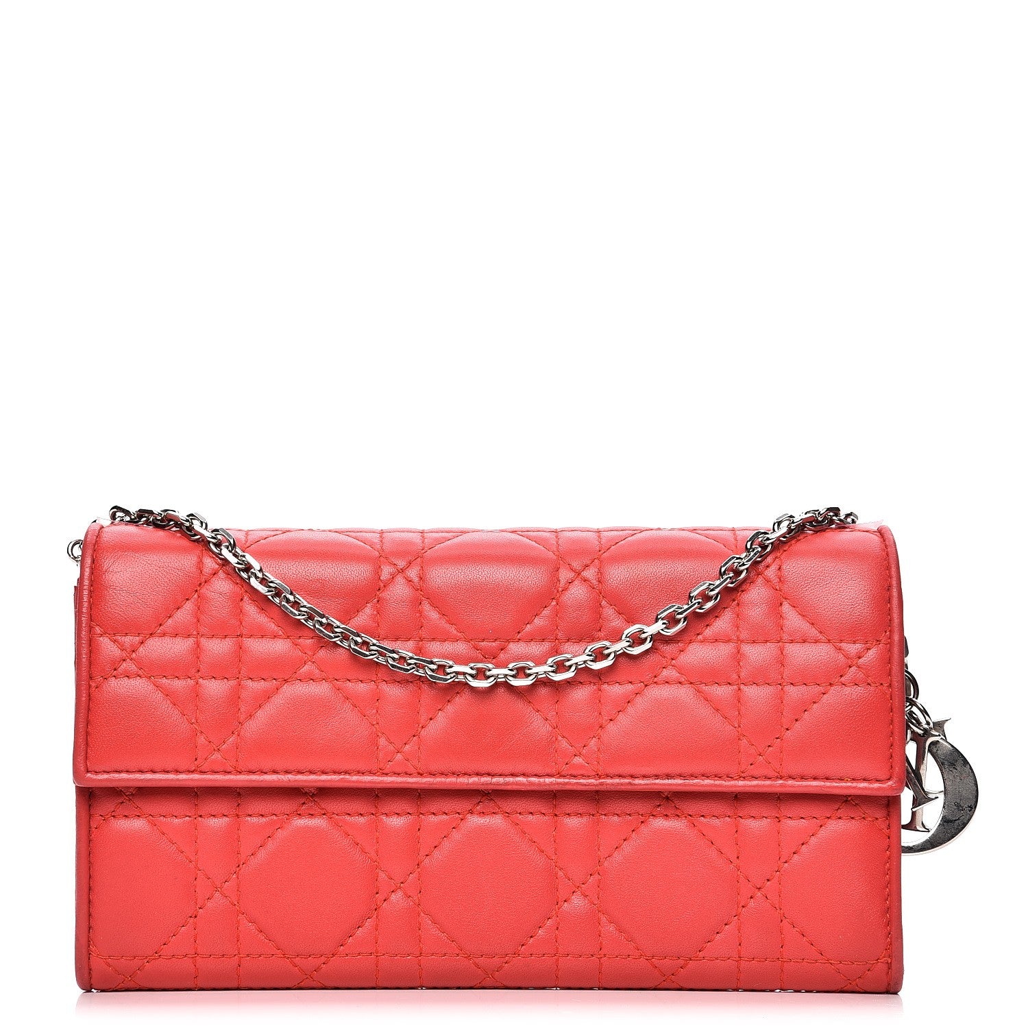 Christian Dior Lambskin Cannage Rendezvous Wallet Coral 1 of 10