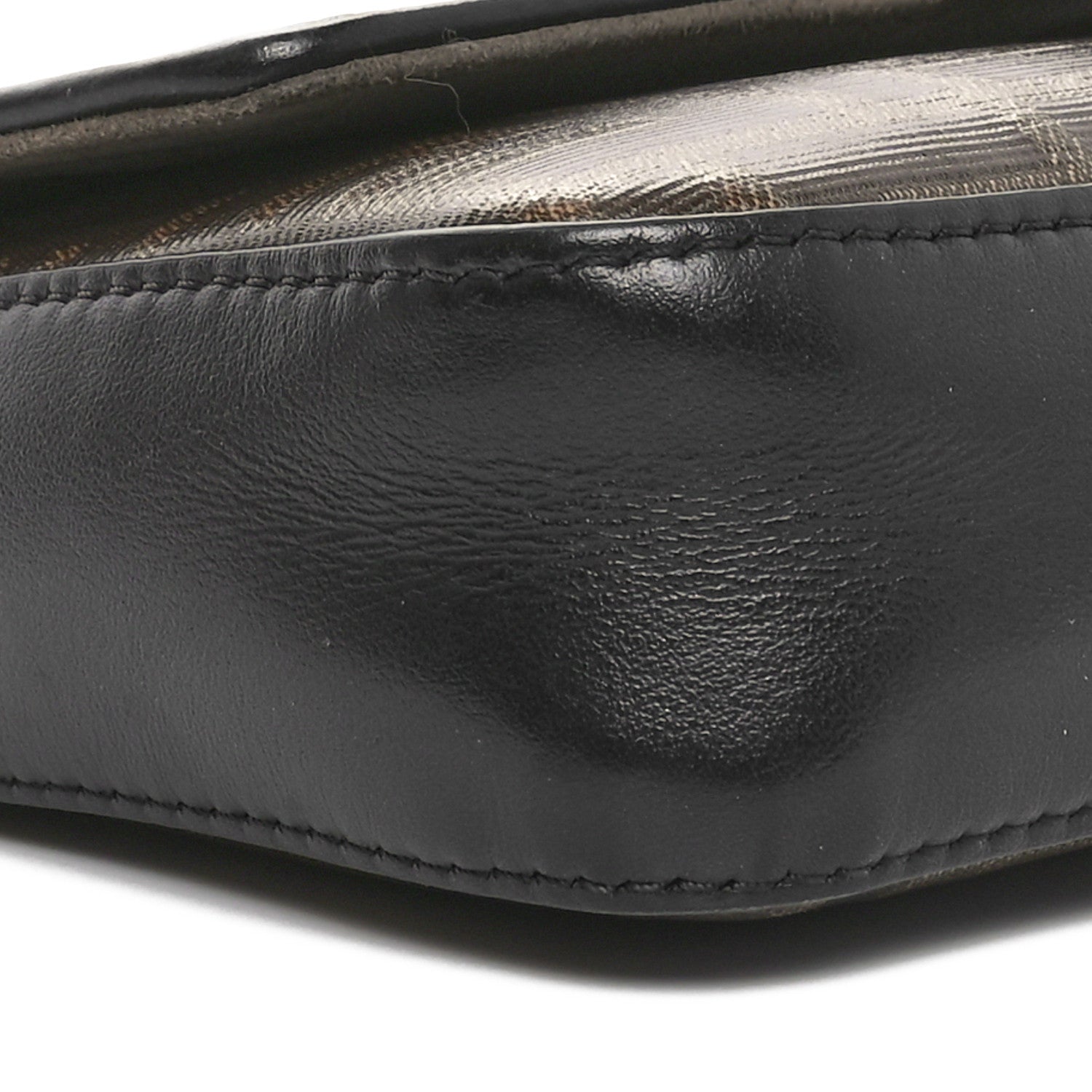 Fendi Glazed Fabric Vitello Century FF 1974 Stamp Patch Mini Double F Crossbody Bag Mogano Panna Black 9 of 11