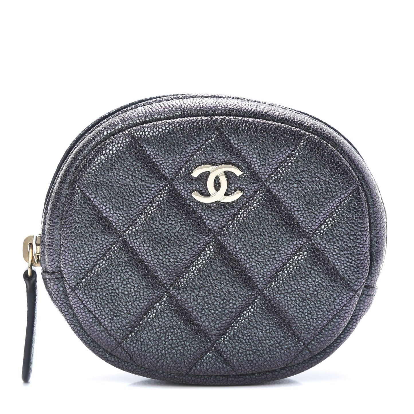 Iridescent Caviar Quilted Zip Around Classic Coin Purse Black