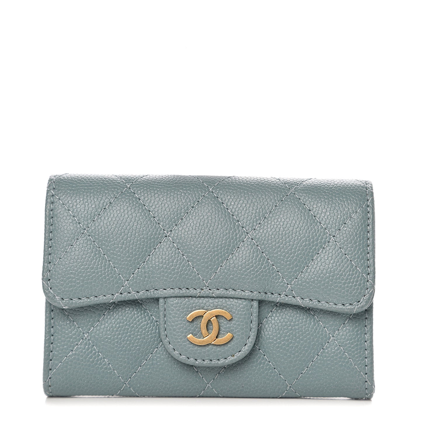Caviar Quilted Flap Card Holder Wallet Blue
