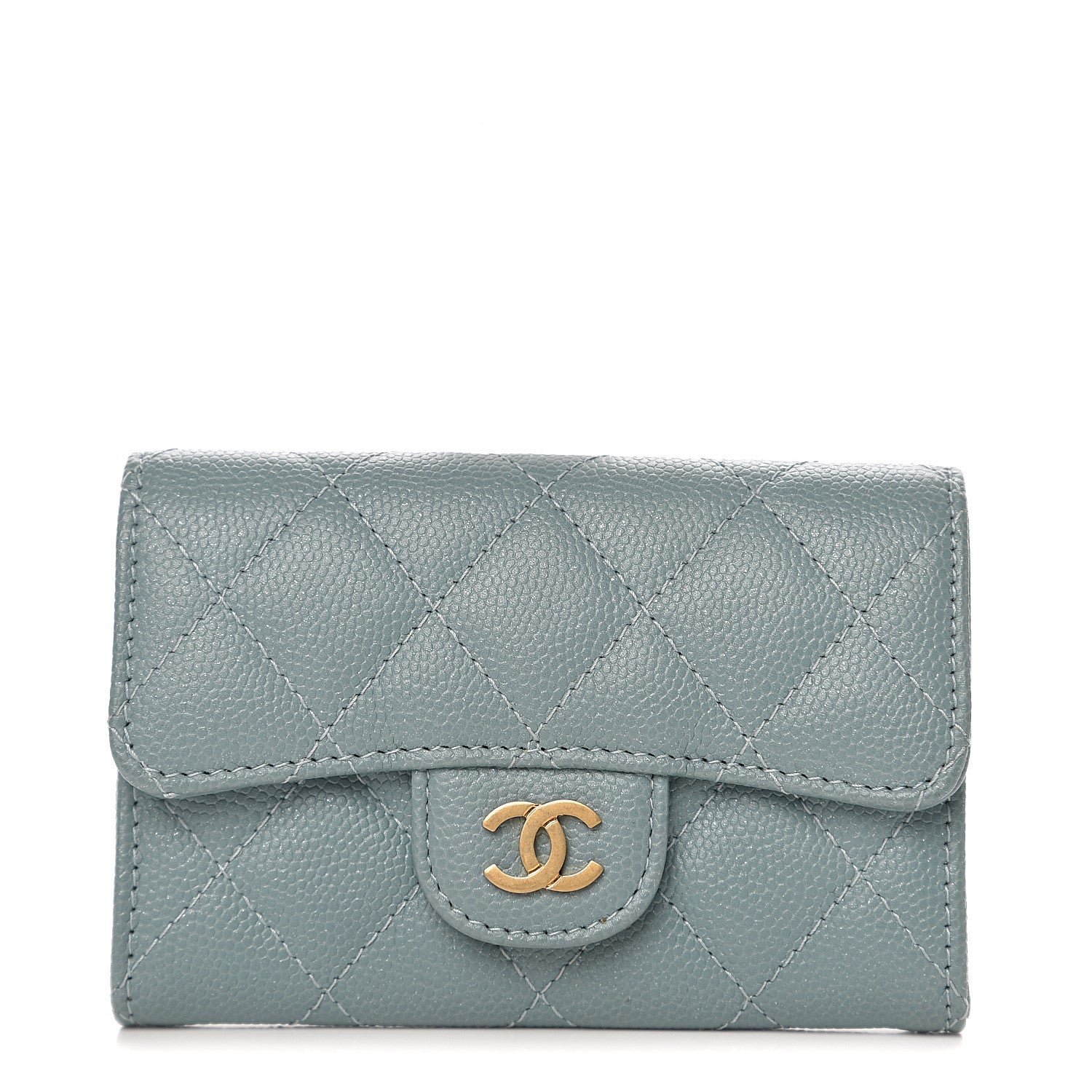 Chanel Caviar Quilted Flap Card Holder Wallet Blue 1 of 8