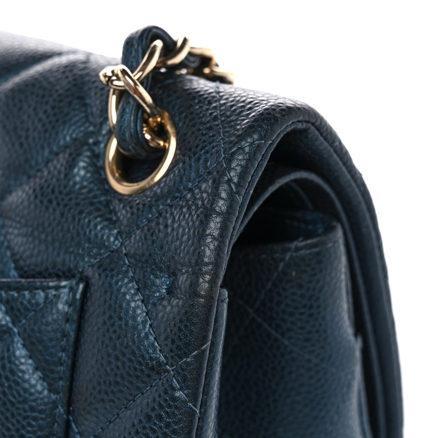 Chanel Metallic Caviar Quilted Jumbo Double Flap Dark Blue 1555732