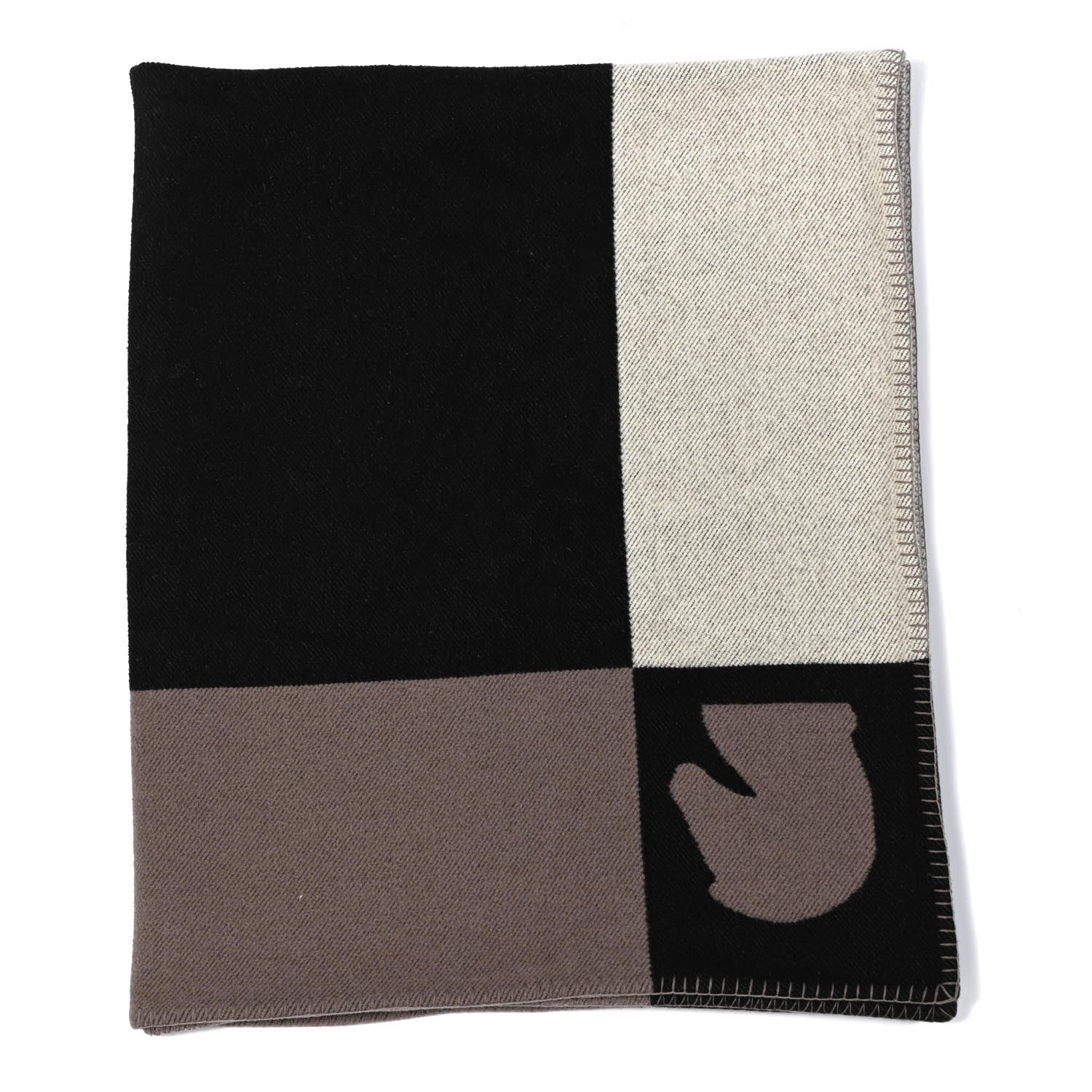 Hermes Wool Cashmere Samarcande Blanket Black Ecru 3 of 5