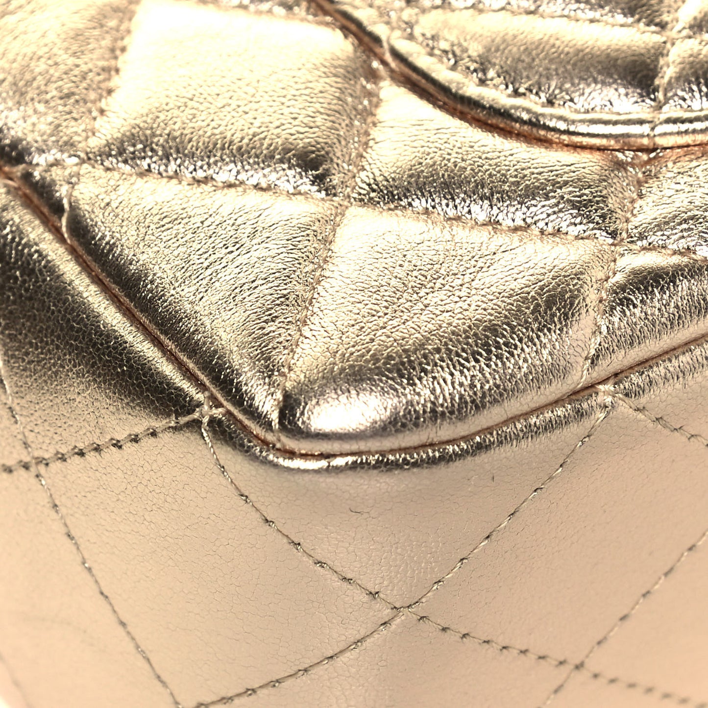 Metallic Lambskin Quilted Mini Rectangular Flap Gold Black