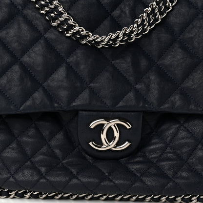 Chanel Washed Lambskin Quilted Chain Around Maxi Flap Dark Navy Blue 8 of 11
