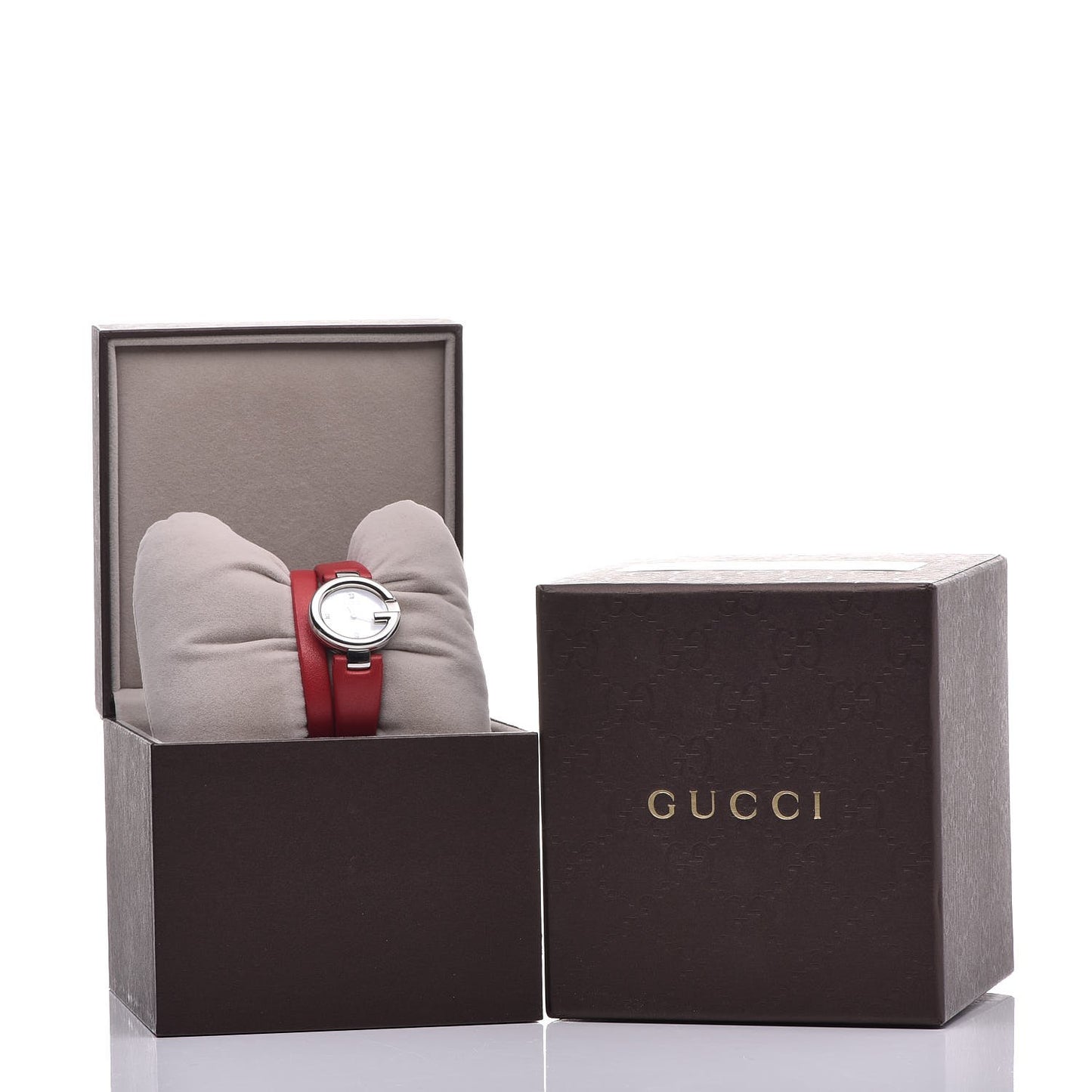 Stainless Steel Calfskin Diamond Mother of Pearl 27mm Guccissima Double Wrap Quartz Watch