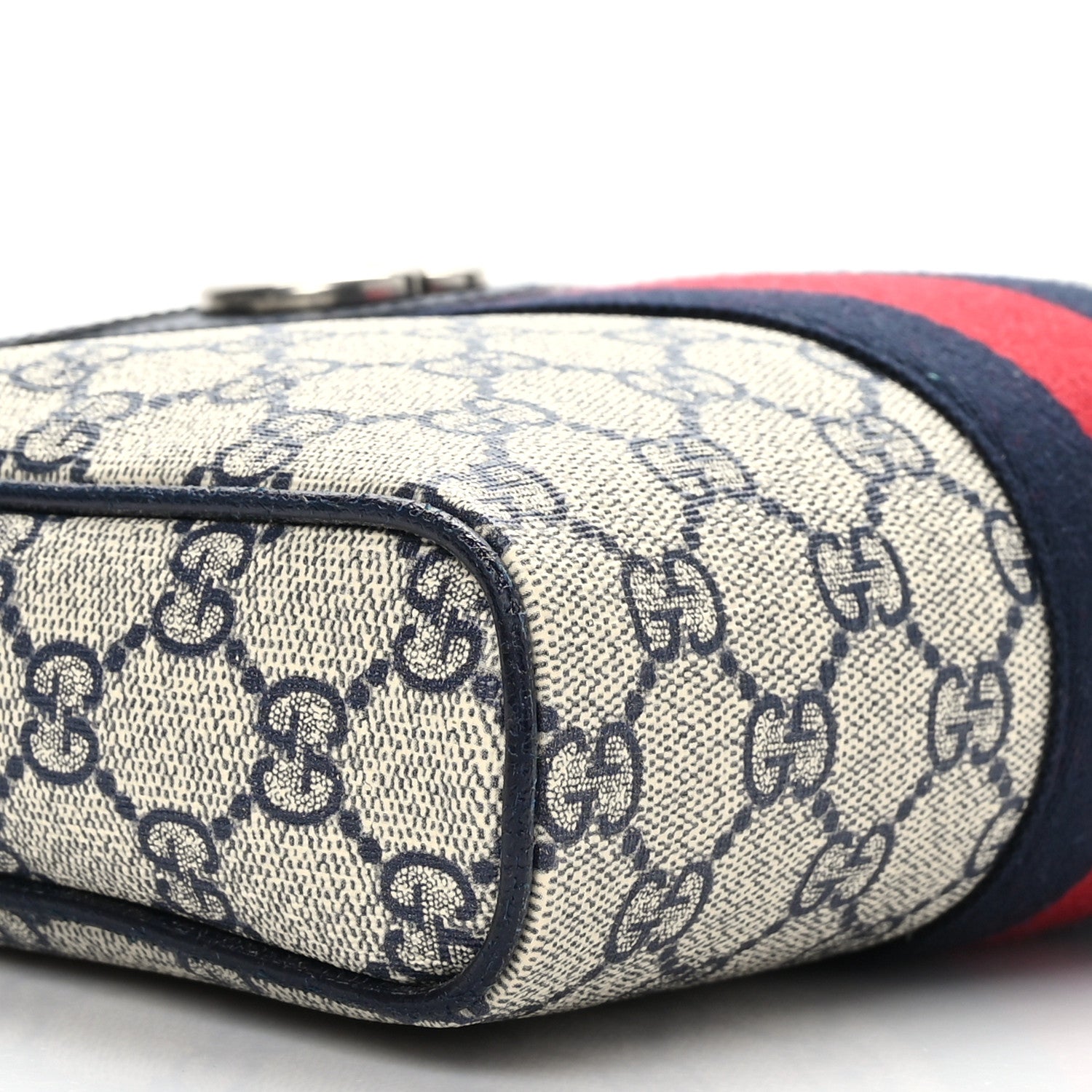 Gucci GG Supreme Monogram Textured Dollar Calfskin Web Small Ophidia Messenger Bag Beige Blue 9 of 10