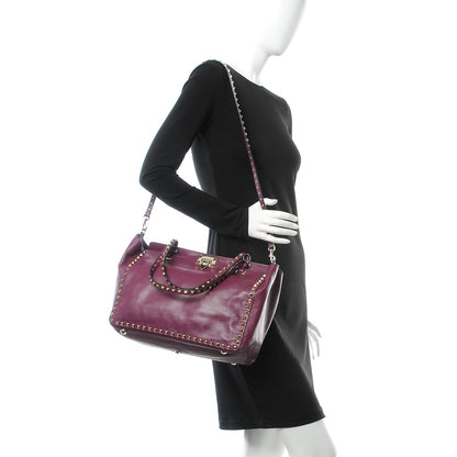 Valentino Garavani Vitello Medium Rockstud Tote Grape 2 of 9