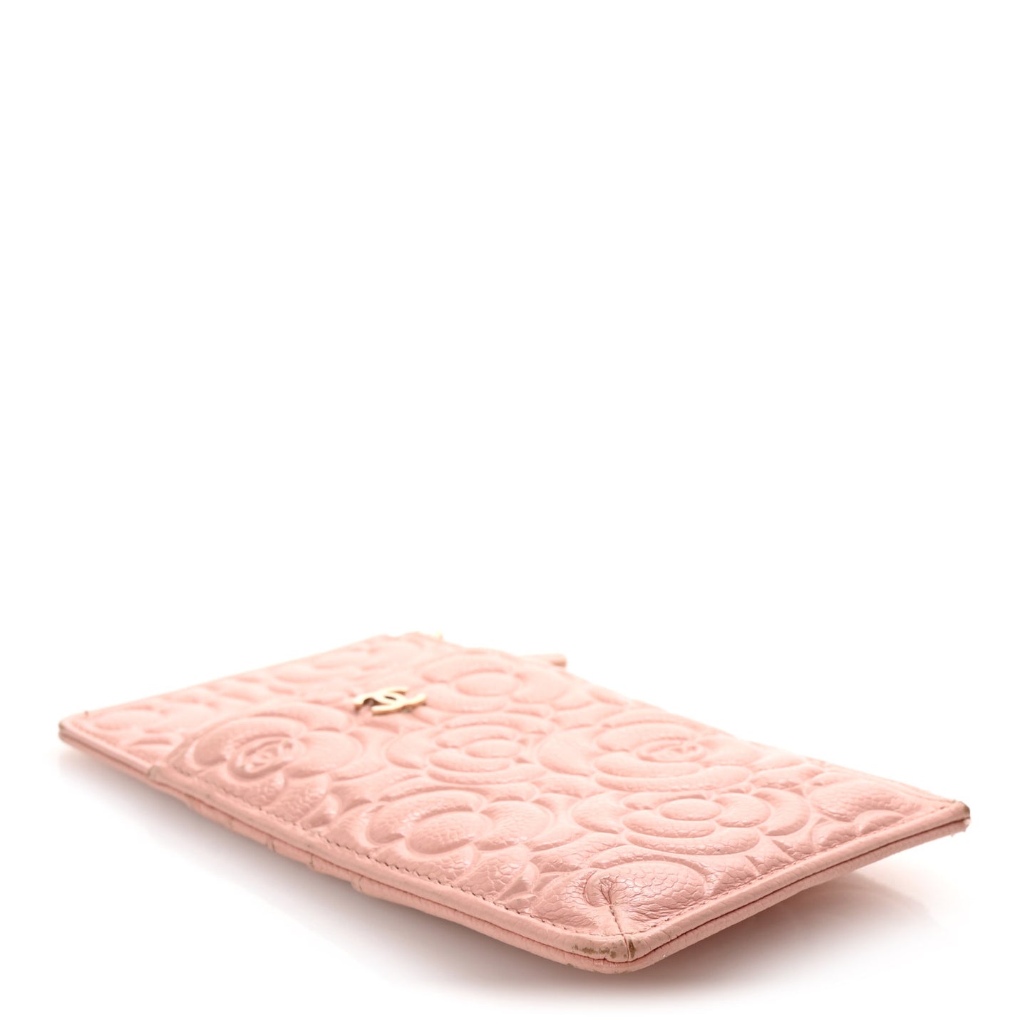 Caviar Camellia Embossed Classic Flat Wallet Pouch Pink
