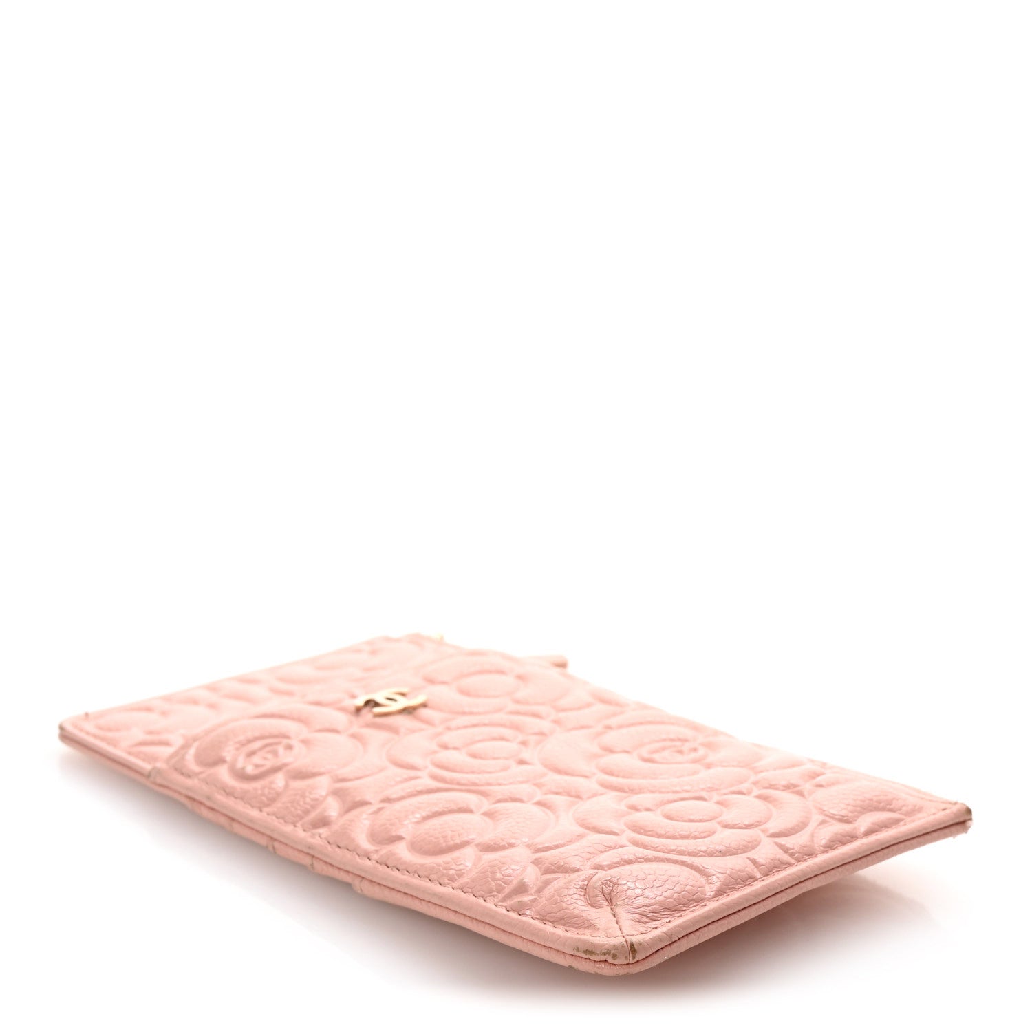 Chanel Caviar Camellia Embossed Classic Flat Wallet Pouch Pink 4 of 7