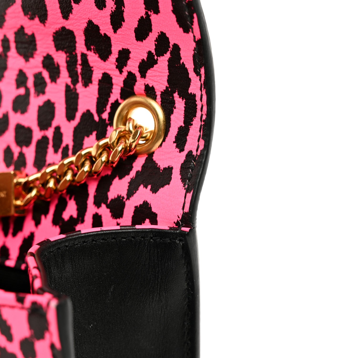 Saint Laurent Calfskin Leopard Small Monogram Kate Satchel Pink Black 10 of 11