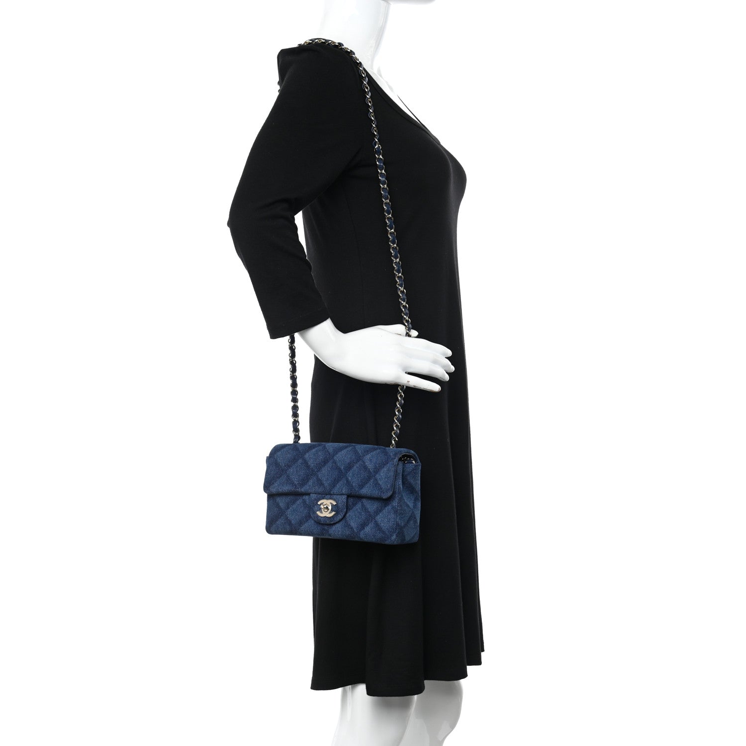 Chanel Printed Denim Quilted Mini Rectangular Flap Dark Blue 2 of 11
